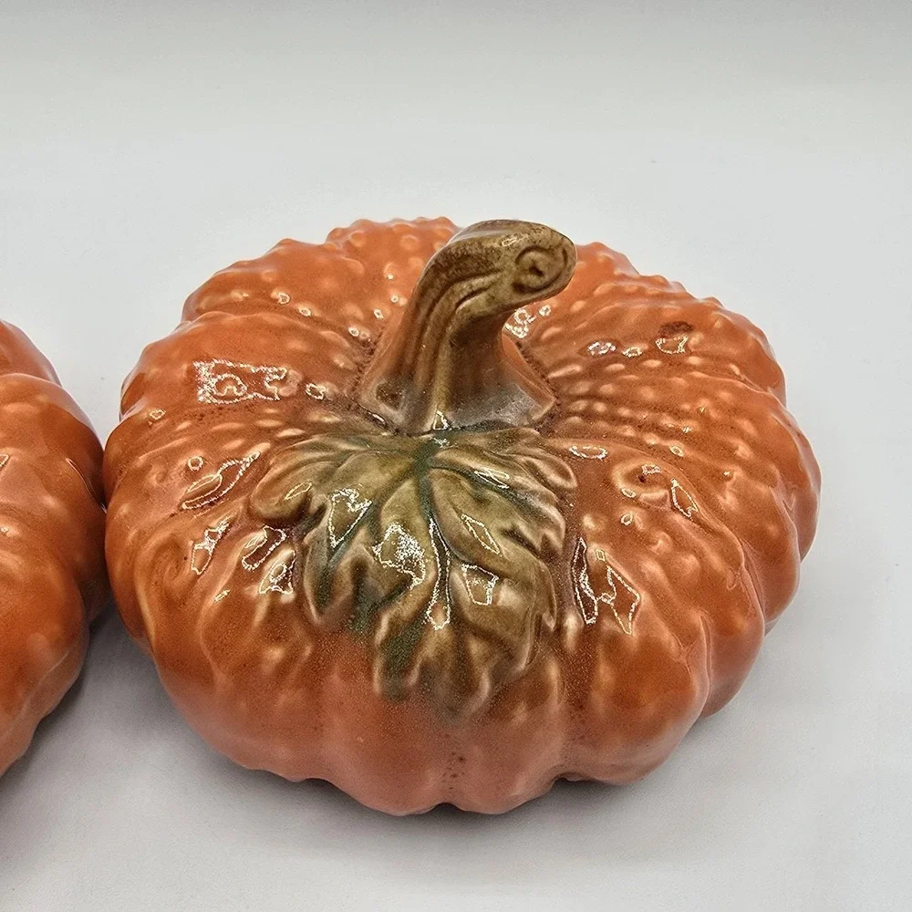 Pair‎ of Ceramic Pumpkins Fall Decor Halloween Autumn